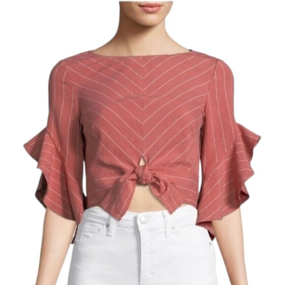 Saylor Jayce Striped Bell Sleeve Cropped Blouse - Picture 1 of 6